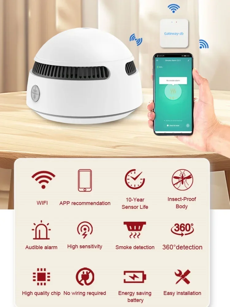 Dfa-tuya-wifi煙探知器,火災警報器,家庭用,zigbeeホームシステム