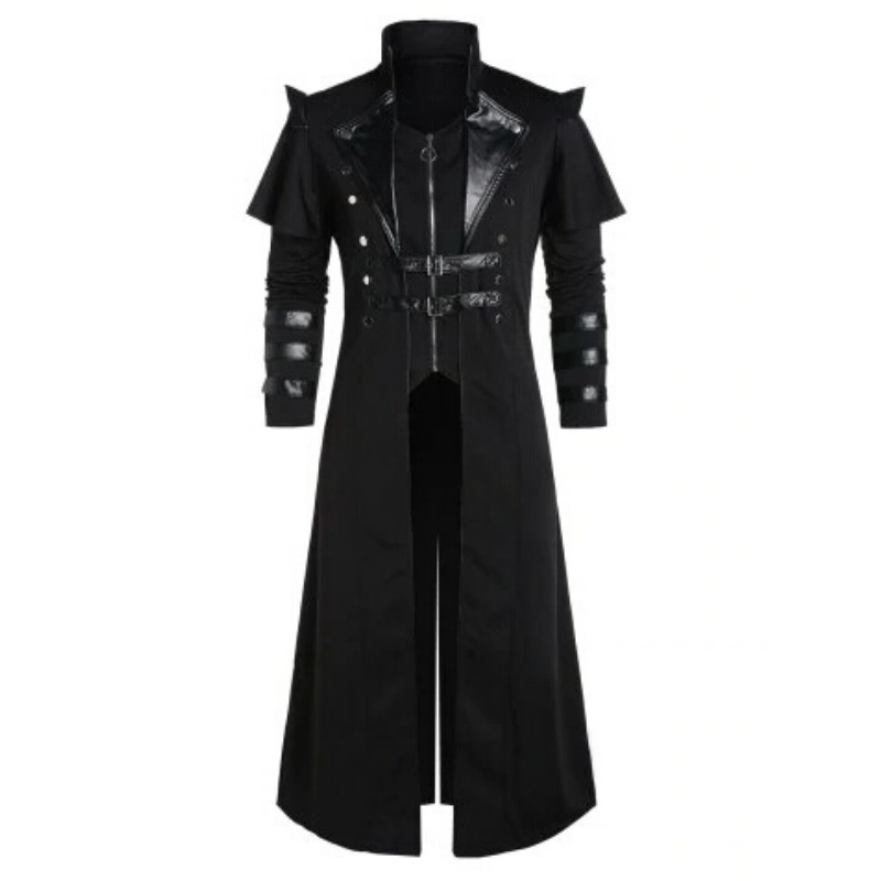 Vintage Men's Gothic Steampunk Long Jacket Trench Coat Retro Medieval Warrior Knight Overcoat Male Victoria Long Coat Plus Size
