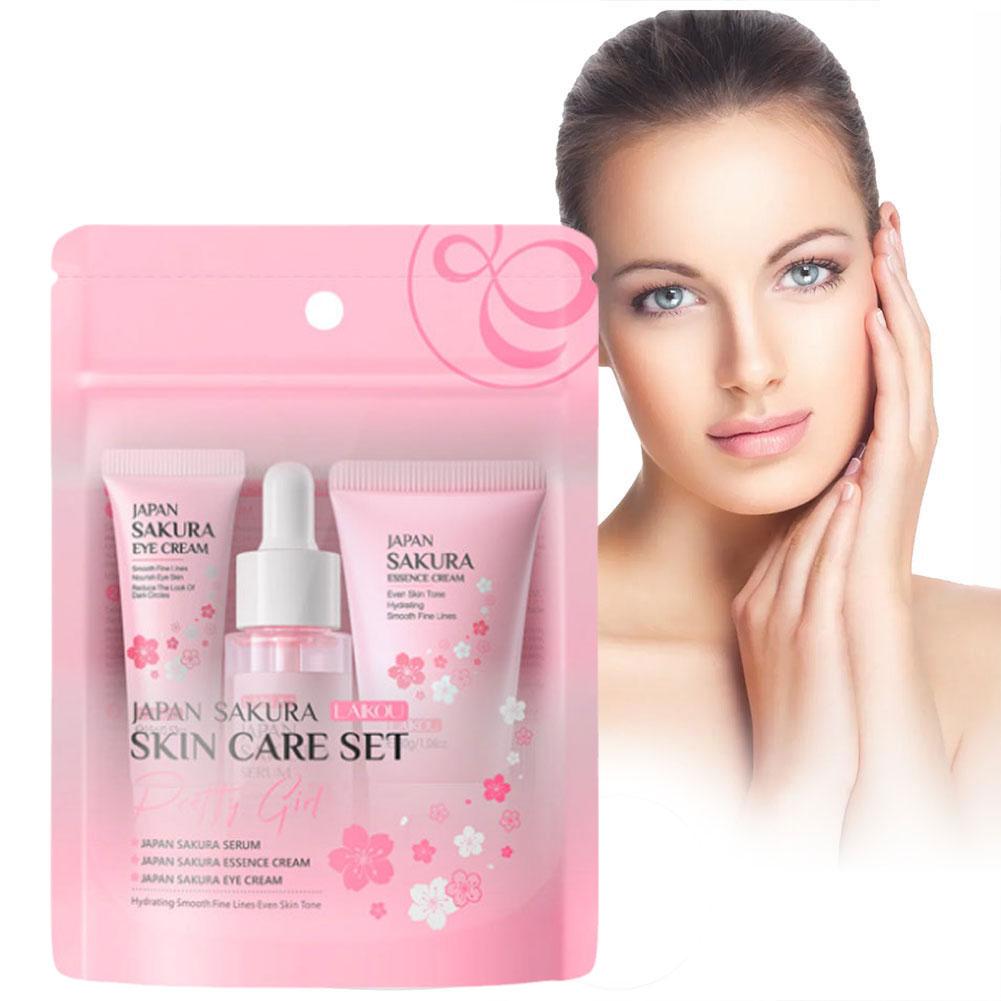 Kit da 3 pezzi per donna Sakura Set per la cura della pelle crema per il viso essenza per il viso siero per gli occhi Set per la cura della pelle del viso confezione regalo del prodotto