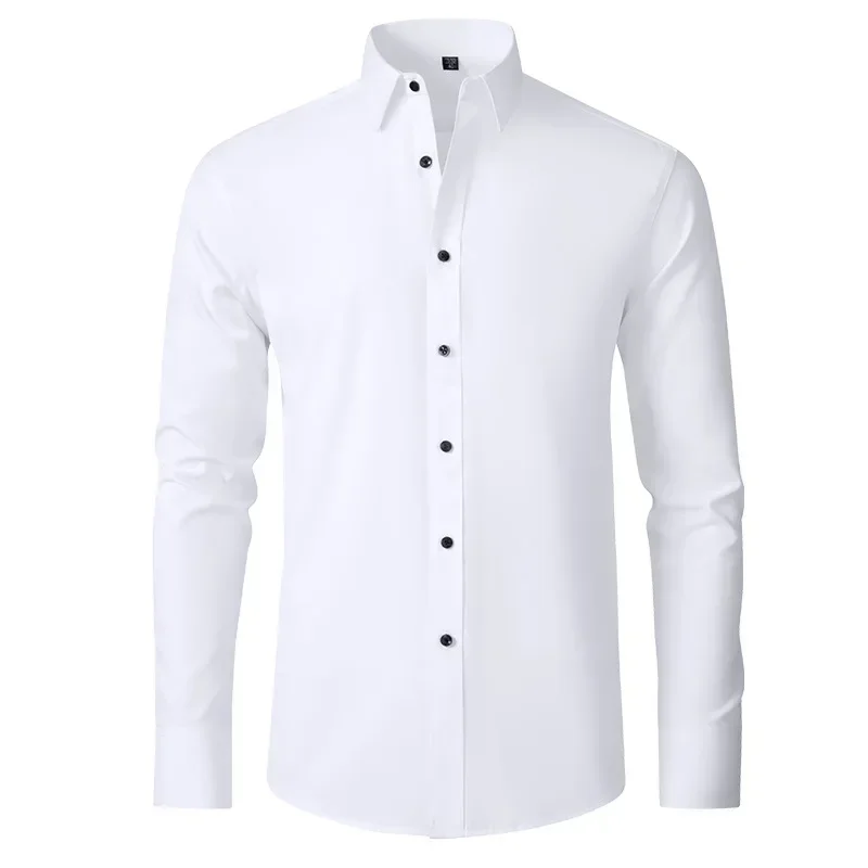 Camicia a maniche lunghe da uomo, elastica, non stirante, resistente alle rughe, minimalista, business casual, setosa e camicia bianca senza tracce