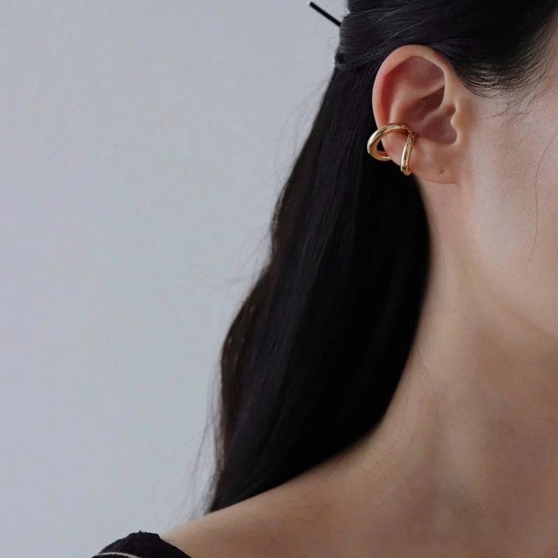 Piercing falso para mujer y hombre, aretes de doble círculo, puños Vintage de hip hop, accesorios para las orejas, moda coreana