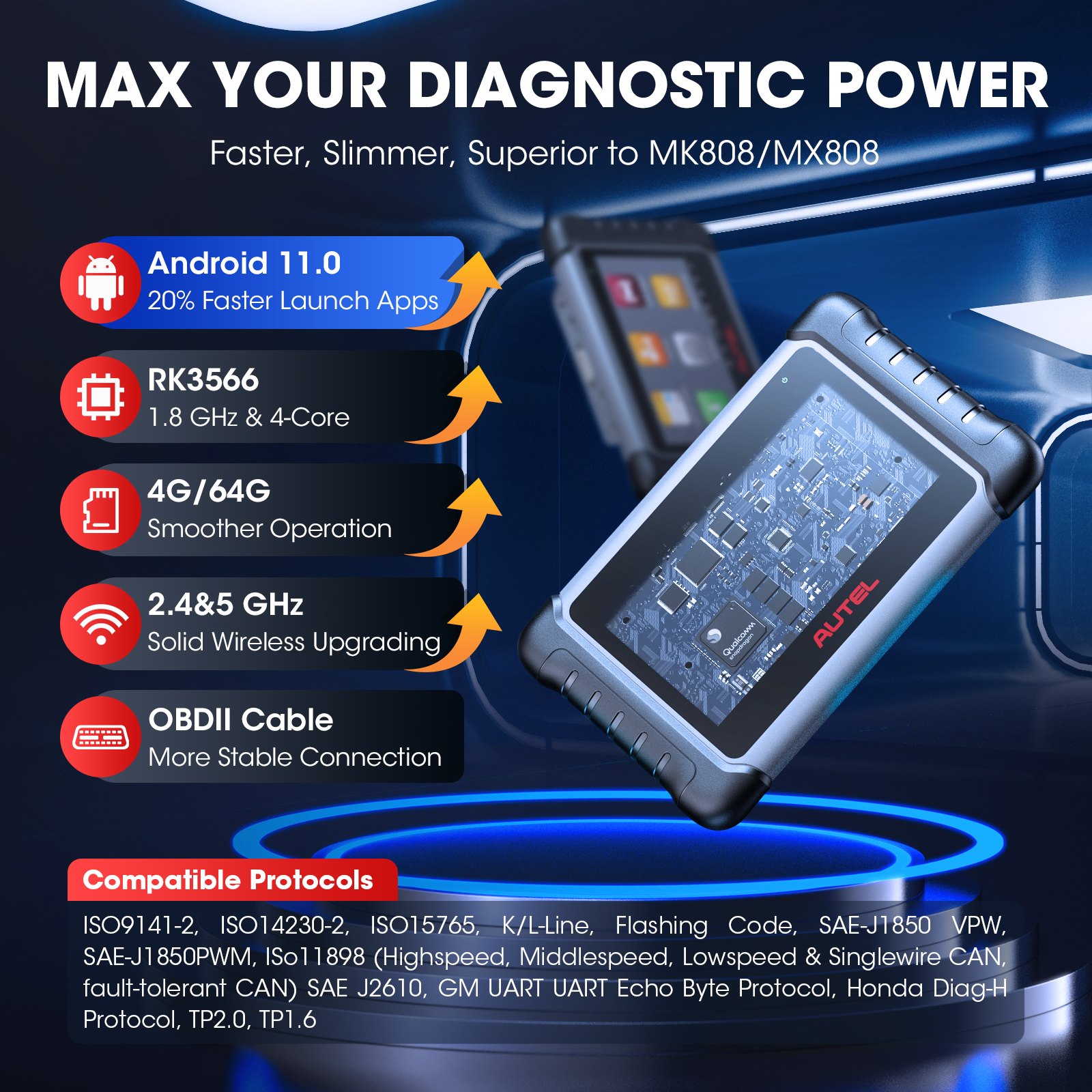 Autel MaxiCOM MK808KBT PRO OBD2 escáner Automotivo herramienta de escaneo de diagnóstico de coche MK808K-BT OBD 2 lector de código codificación clave prueba activa
