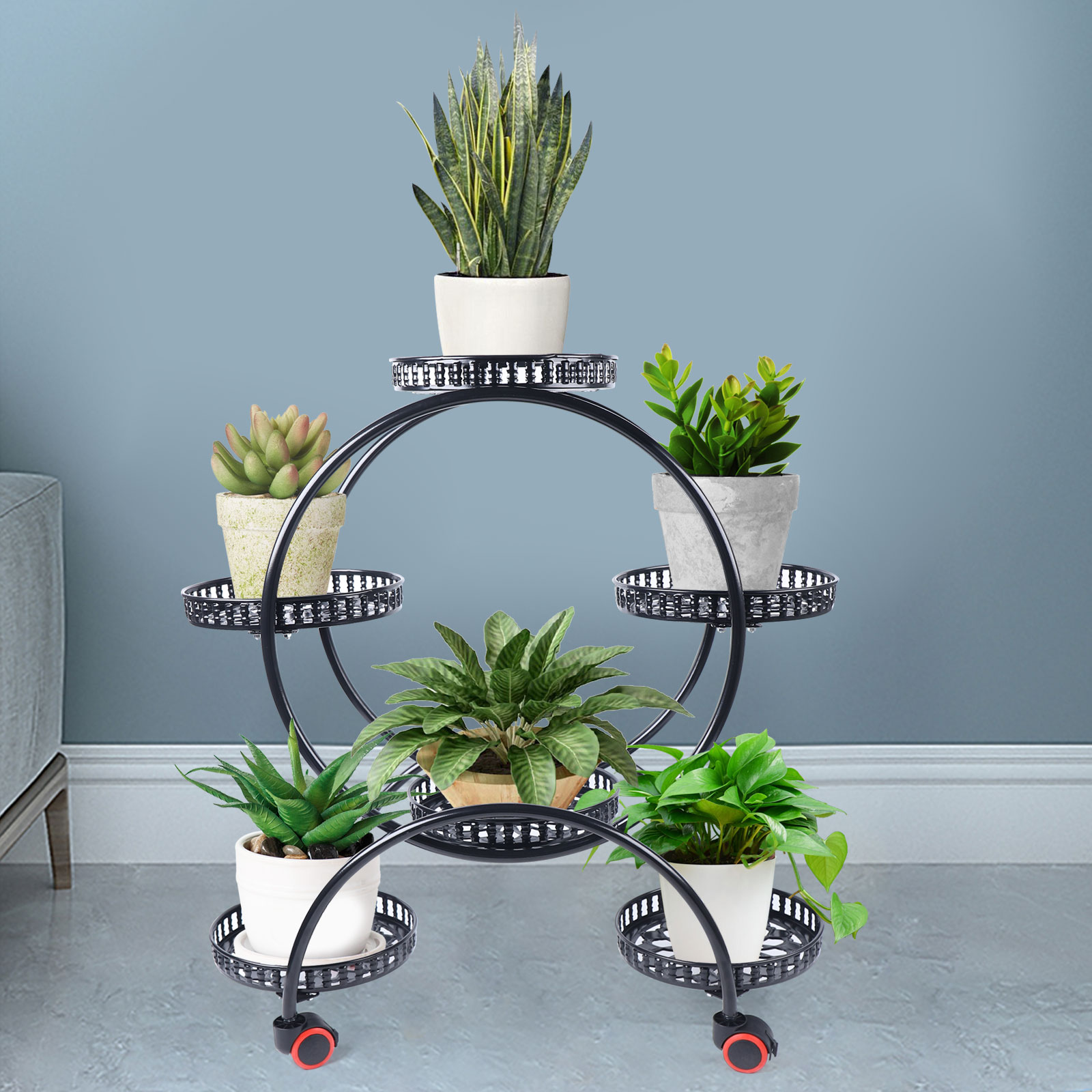 Supporti per piante in metallo Supporto per fiori da 6 vasi per patio, giardino, soggiorno, balcone ad angolo e camera da letto