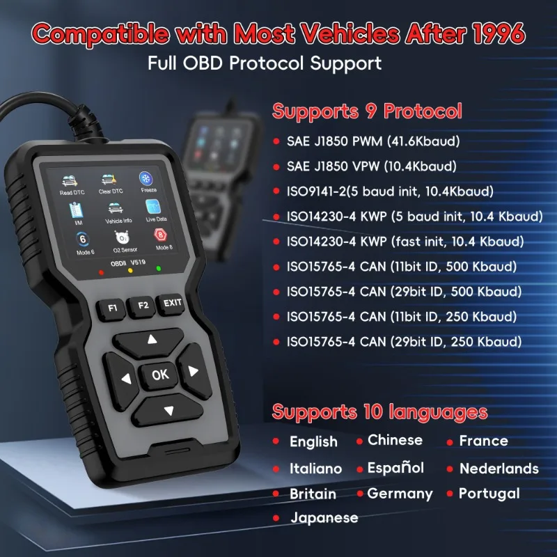 Geavanceerd OBD2-scannediagnostisch hulpmiddel |   Professionele motorkodelezer en reset |   Real-time data diagnostische leeshulpmiddel