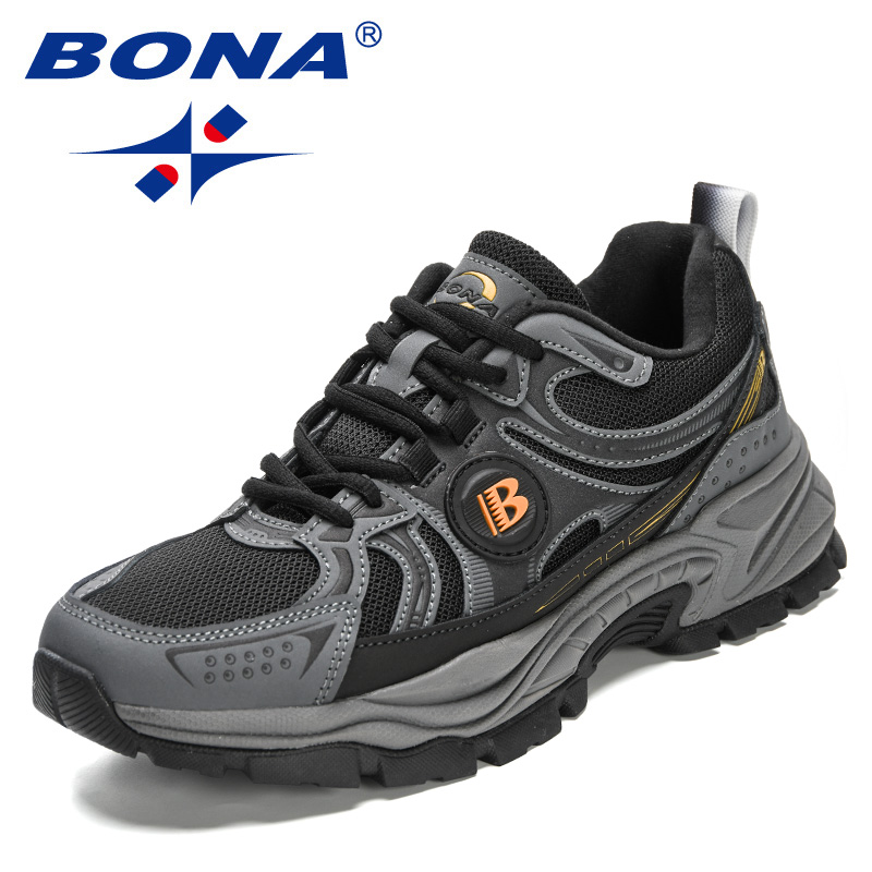 BONA, nuevos diseñadores, zapatos para correr de malla de cuero de acción, zapatos transpirables para correr para hombre, zapatillas deportivas para caminar, zapatillas deportivas