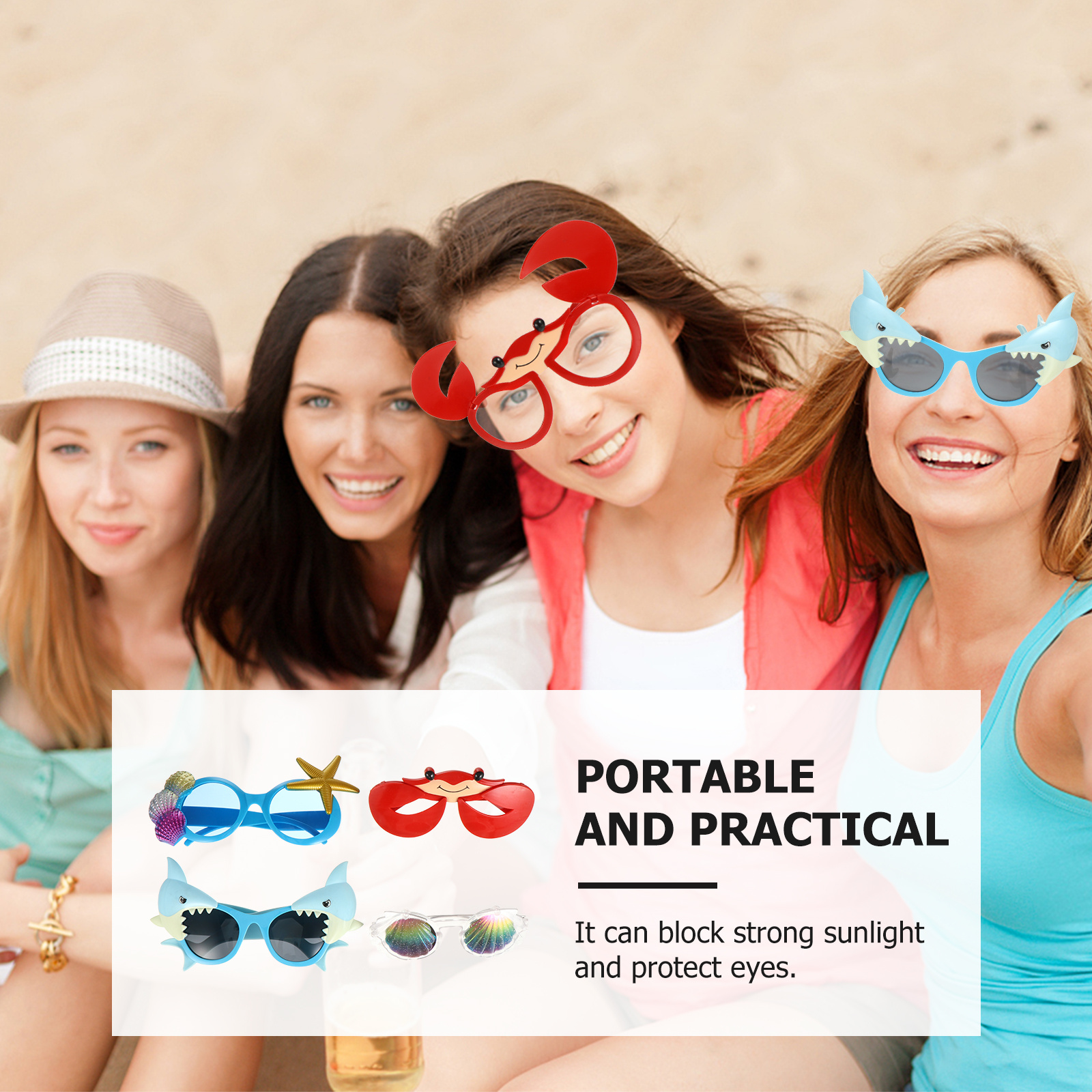 Óculos de caranguejo de desenho animado, 4 unidades, festa havaiana, adereços fotográficos, acessório para celebrações de véspera de ano novo de Halloween