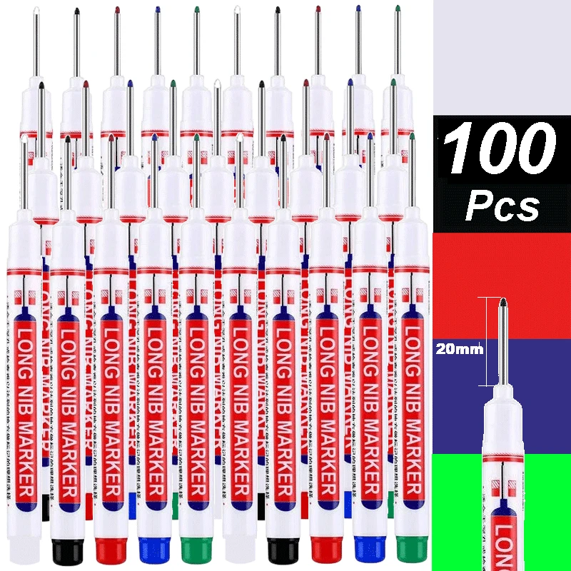 Rotuladores de cabeza larga impermeables de 2cm, rotulador de Agujero profundo para carpintero de Metal, herramientas de carpintería roja/negra/azul/verde/blanca, 4-100 Uds.