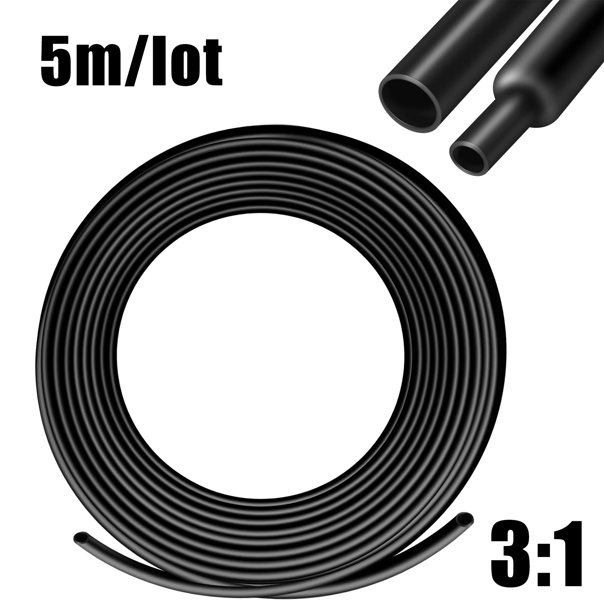 Tubo termorretráctil de 5M 3:1 con pegamento, diámetro interior 1,6/2,4/3,2/4,8/6,4/7,9/9,5/12,7mm, envoltura de manga forrada adhesiva