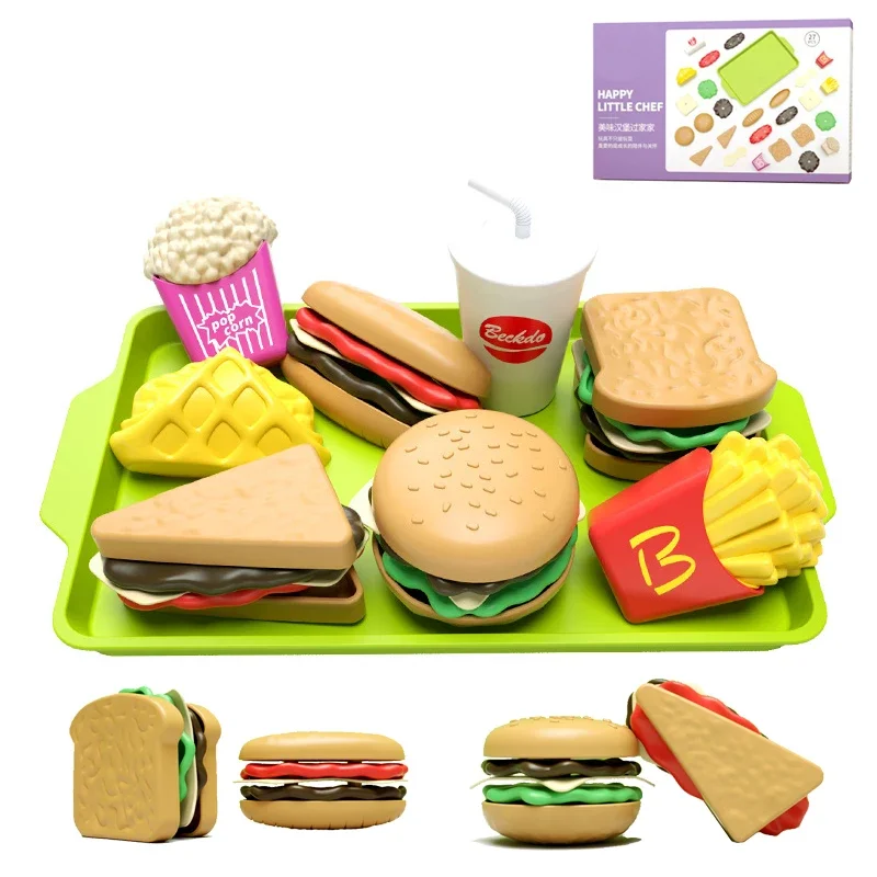 Juego de simulación de hamburguesa para niños, juego de cocina, Mini comida de simulación, juguetes de cocina para niñas, sándwich, patatas fritas, juego de ensamblaje de hamburguesas
