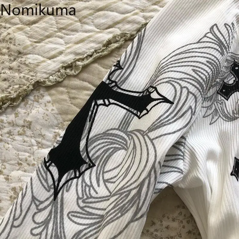 フレアスリーブプリント女性 Tシャツスラッシュネック白 Tシャツ気質 Camisetas 2024 Ropa Mujer ヴィンテージセクシーな Y2k Tシャツトップス