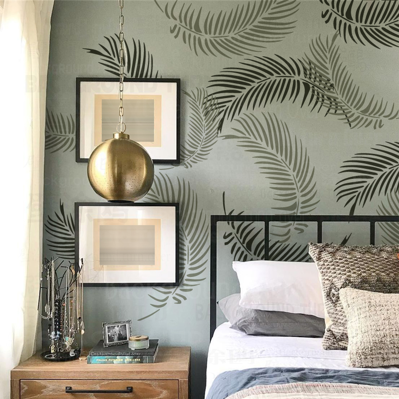 40 ซม.-80 ซม.Stencil Wall สําหรับภาพวาดตกแต่งพลาสเตอร์ตกแต่งแม่แบบสี Decors Putty Leaf Tropical ฤดูร้อนป่า S329