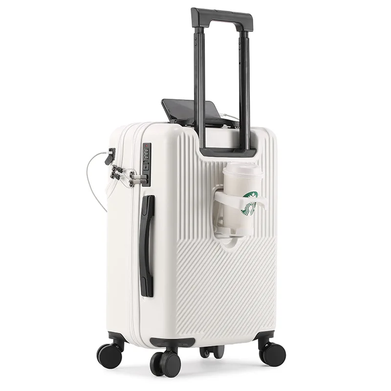 neues Upgrade Koffer vorne öffnen Gepäck mit USB-Getränke halter weiblich 20 "Board kleinen Trolley Fall 24" 26 "männliche Reisetaschen
