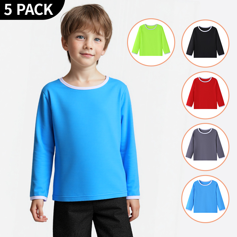 1/4/5 stuks herfst en winter kinder effen kleur sneldrogend T-shirt met lange mouwen voor jongens en meisjes basic ronde hals sport T