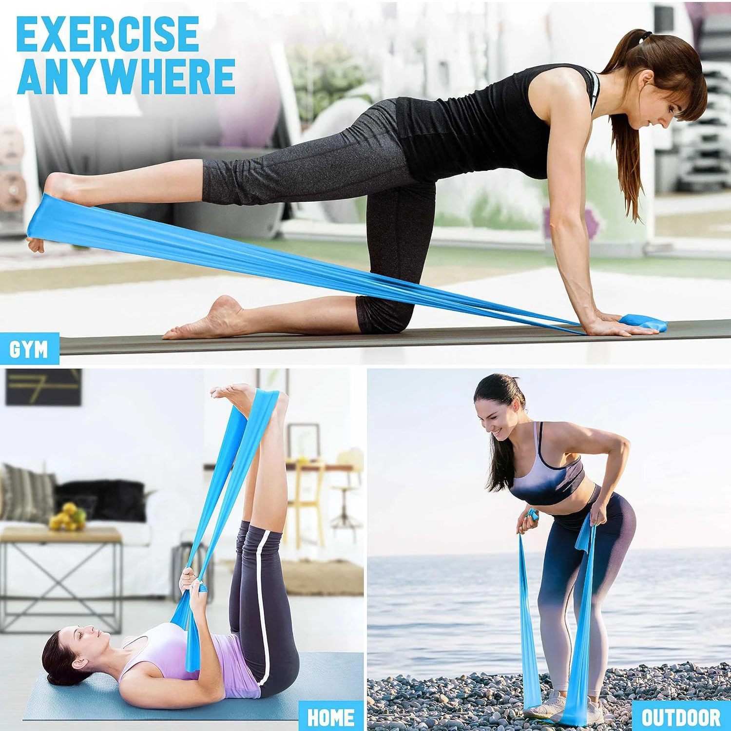 Banda de resistencia para Yoga, Pilates, bandas elásticas de entrenamiento largo para fisioterapia, banda elástica de ejercicio de fuerza para gimnasio en casa y parte inferior del cuerpo
