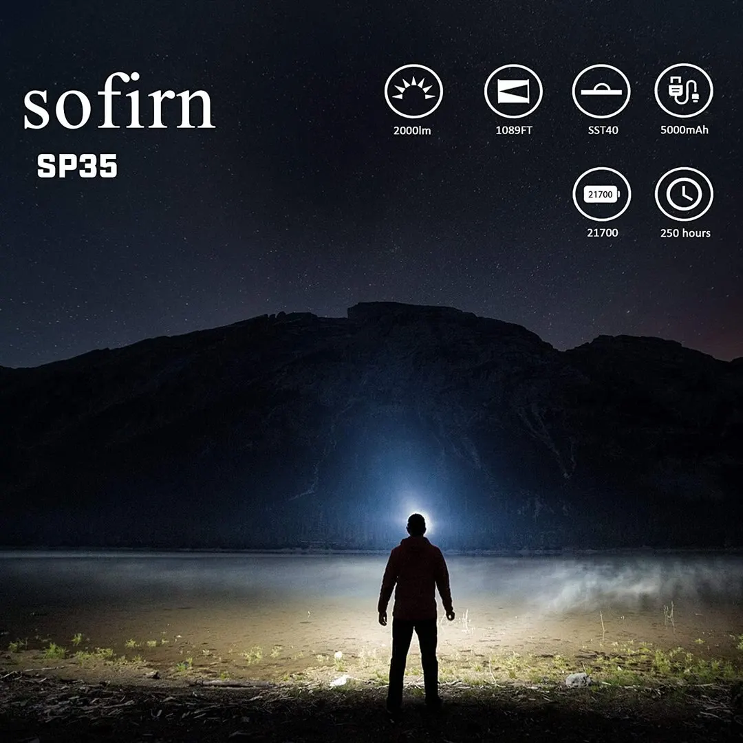 Sofirn sp35 wiederauf ladbare 21700 led taschenlampe typ c 2a sst40 2200lm taschenlampe mit netzanzeige update atr