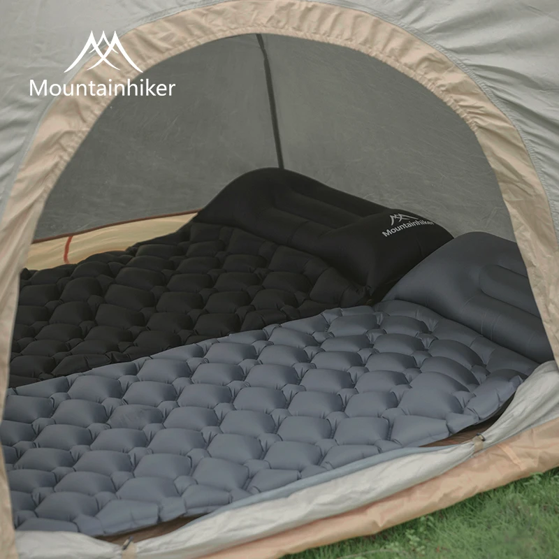 MOUNTAINHIKER-cojín de aire estampado para exteriores, colchón inflable portátil para acampar con reposacabezas, colchoneta de viaje, cama plegable