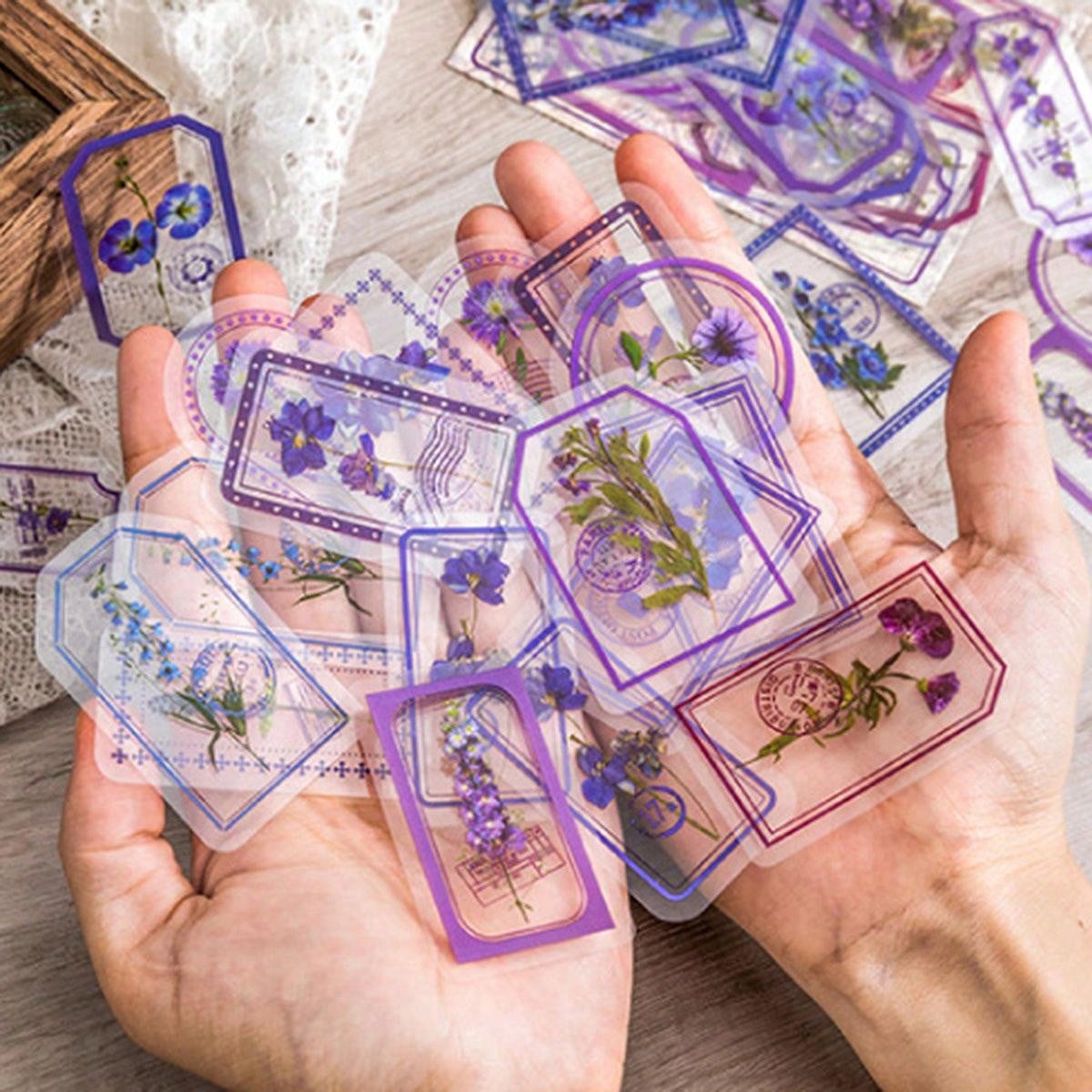 ヴィンテージフローラルアカウントステッカー,手作りのペットステッカー,防水素材,日曜大工のコラージュ,スタイル別に15パターン,1パックあたり30枚