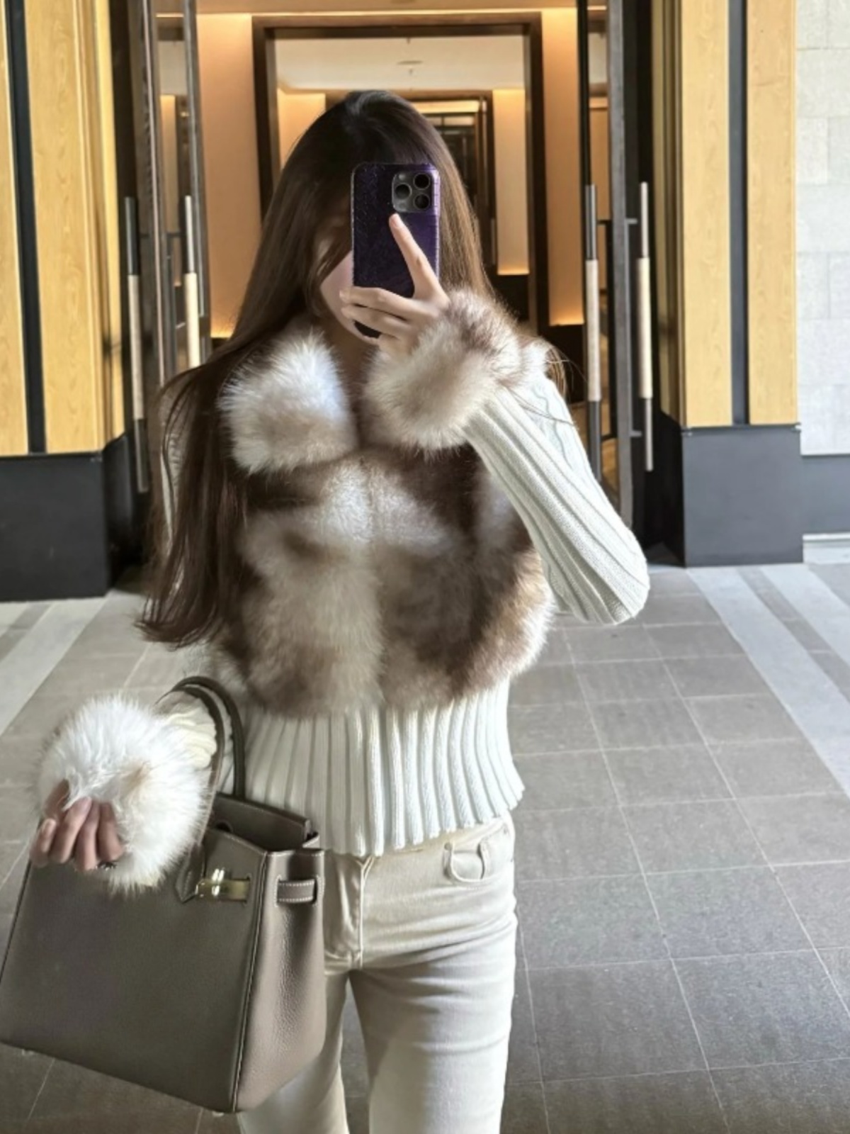 Retro High-End Fur And Leather Integrated Knitted Jacket Fashionable Young Women's Sle Spring New Arrival Short Korean Version
