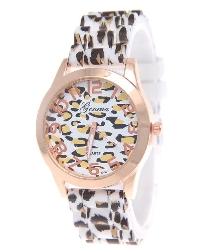 Reloj Geneva con estampado de leopardo, reloj de silicona, nueva moda 2023, reloj informal para estudiantes, Color con estampado de leopardo, cuarzo