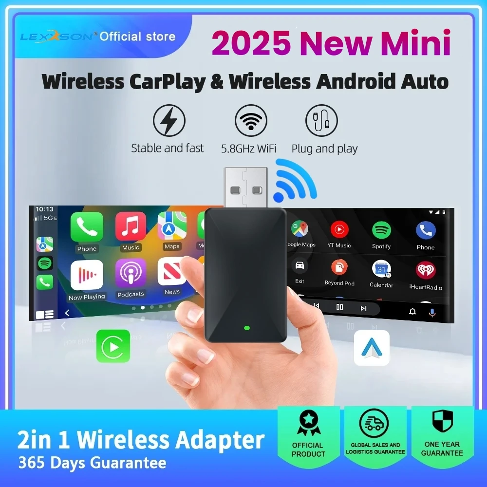 Novo adaptador sem fio carplay android auto sem fio inteligente mini caixa plug and play wifi conexão rápida universal