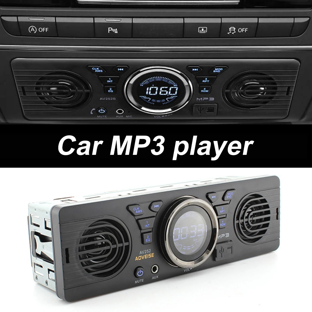 Pemutar Audio MP3 Radio mobil AV252 1 Din Bluetooth bebas genggam Stereo FM Builtin 2 speaker mendukung USB SD AUX pemutaran Audio