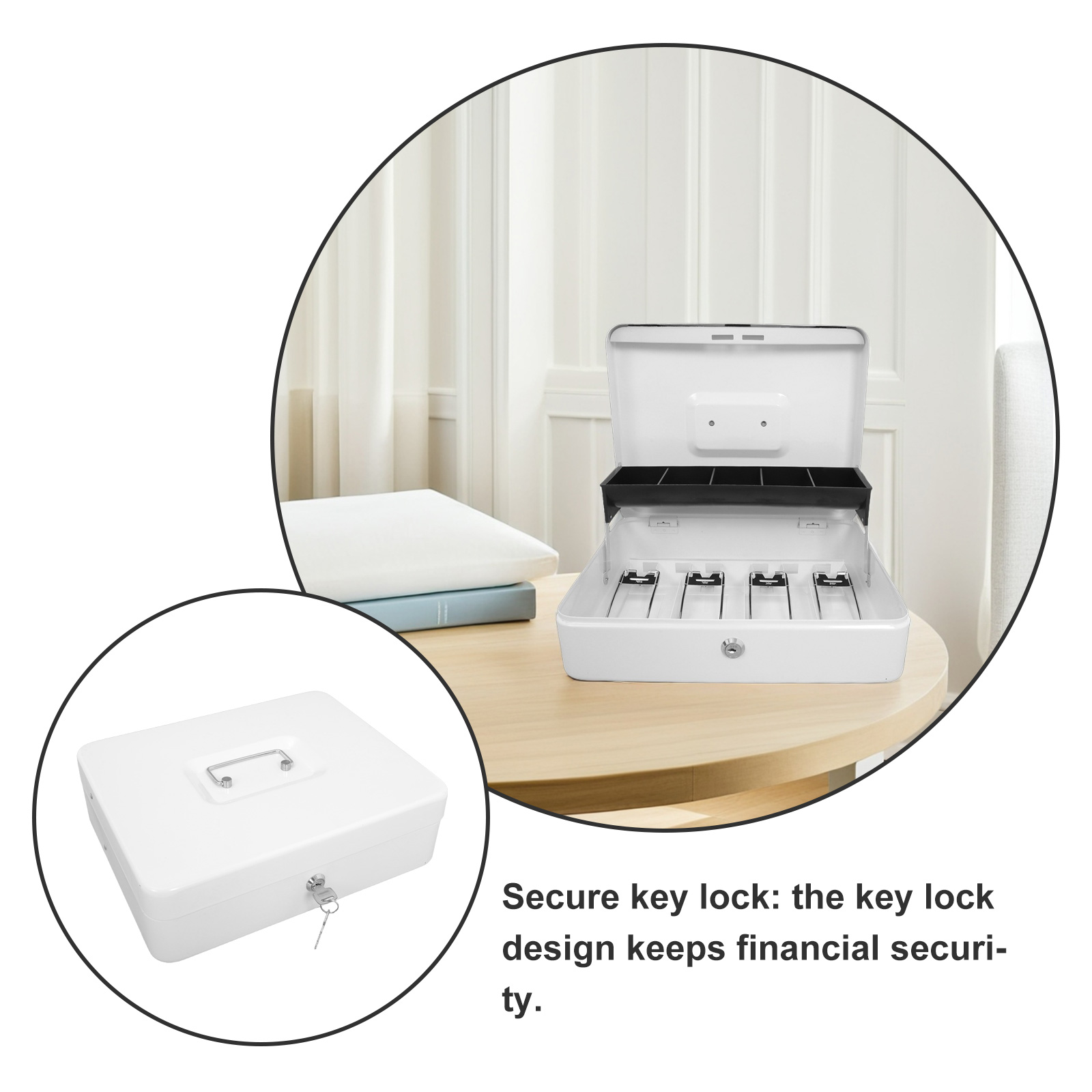 1-set metalen geldkist met sleutelsleuf Stevige geldorganizer voor detailhandel Compact ontwerp Efficiënt beheer