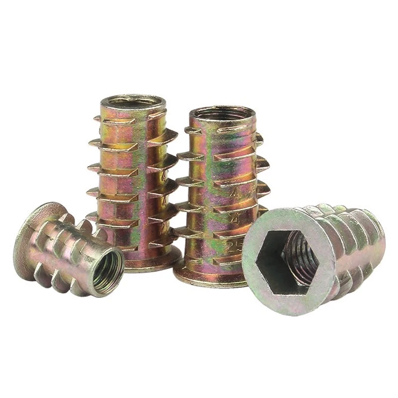 10pcs/lot Zinc Alloy Thread For Wood Insert Nut Flanged Hex Drive Head Furniture Nuts M4 M5 M6 M8