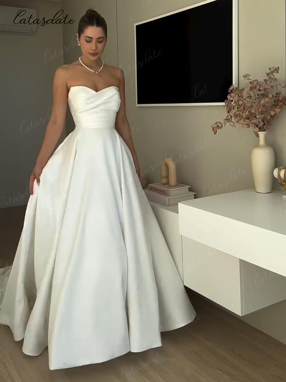 Catasdate vestido de casamento formal elegante vestido de casamento de cetim para mulheres vestidos de noivado longos vestidos de novia personalizados