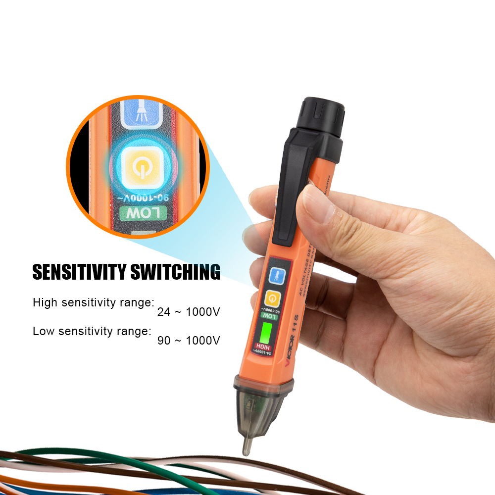 RuoShui 10S Detector de voltios eléctricos de voltaje pluma de prueba AC sin Sensor de contacto 12-1000V lápiz probador de inducción
