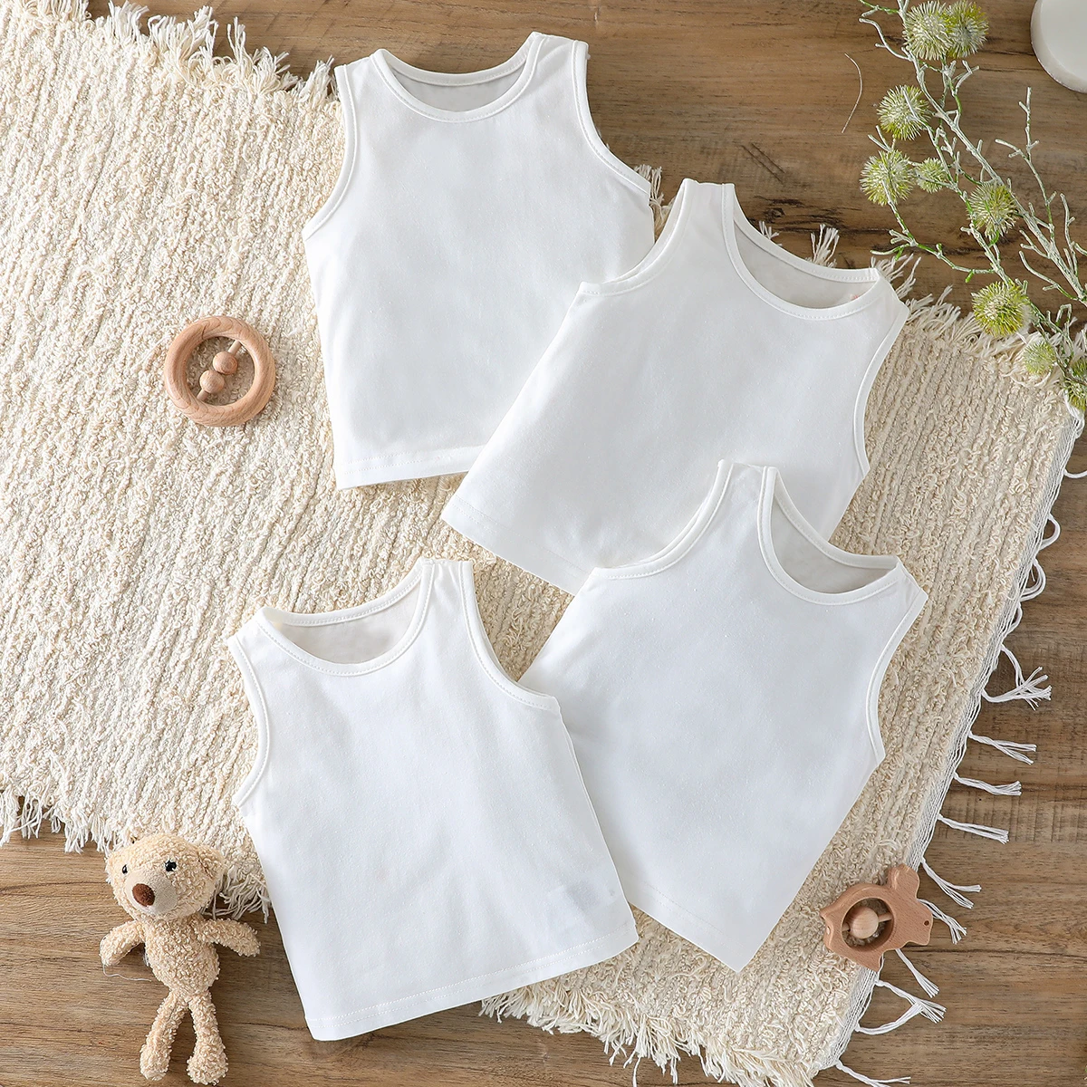 4 Uds. Chaleco Unisex de verano para niños, Top para bebés, niños y niñas, camiseta sin mangas deportiva informal sin mangas de colores sólidos puros, ropa para 1-2 años