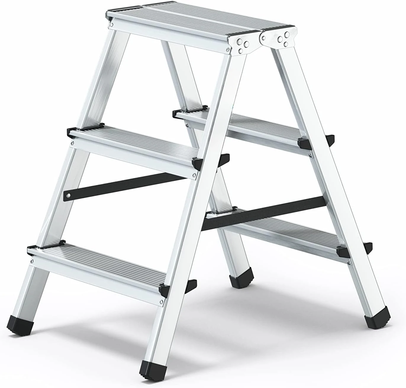 Aluminium-Trittleiter-Leiter, beidseitig begehbar, 2x3 Stufen, 125 kg