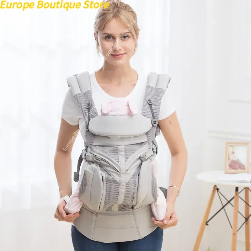 Ergonomische Babytrage, 360° atmungsaktiv, 360° Cool Air, Babytrage, Rucksack, Bio-Baumwolle, vier Positionen, 360°-Säuglingstrage