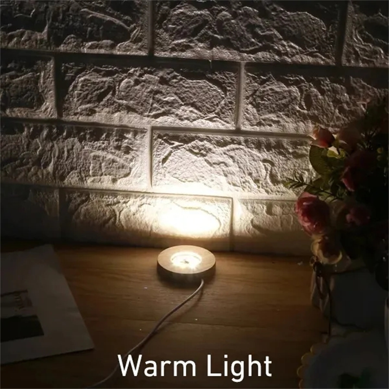 Base de exhibición de resina de madera LED hecha a mano, Base de lámpara de noche de madera redonda USB, soporte de adorno de resina para dormitorio, luz nocturna DIY, 1/2/3/4 Uds.