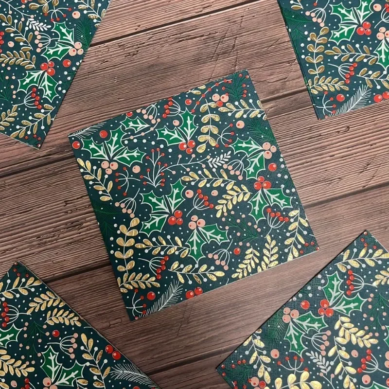 15 pièces/paquet 33cm 3 plis estampage fête serviettes en papier serviettes colorées de noël décoration de noël napperons en papier en gros