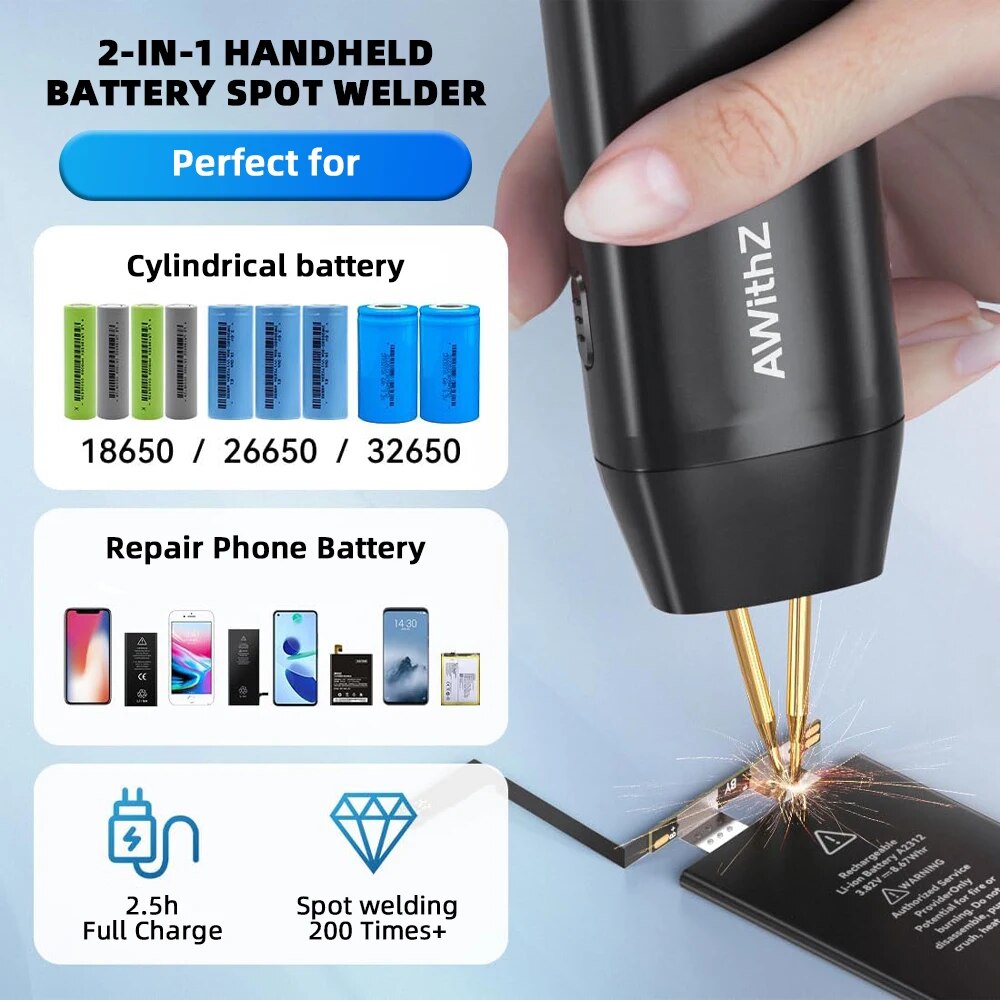 AWithZ 90 Gears ปรับ Spot เครื่องเชื่อมแบบพกพา Spot เครื่องเชื่อม Energy Storage จุดเชื่อม DIY สําหรับ 18650 แบตเตอรี่