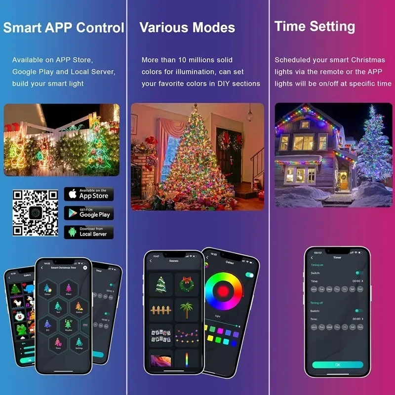 DIY-Lichterkette, App-Steuerung, RGB, Bluetooth-Verbindung, Dekorationen, Lichter für Zimmer, Weihnachten, Neujahr, Urlaubsdekoration