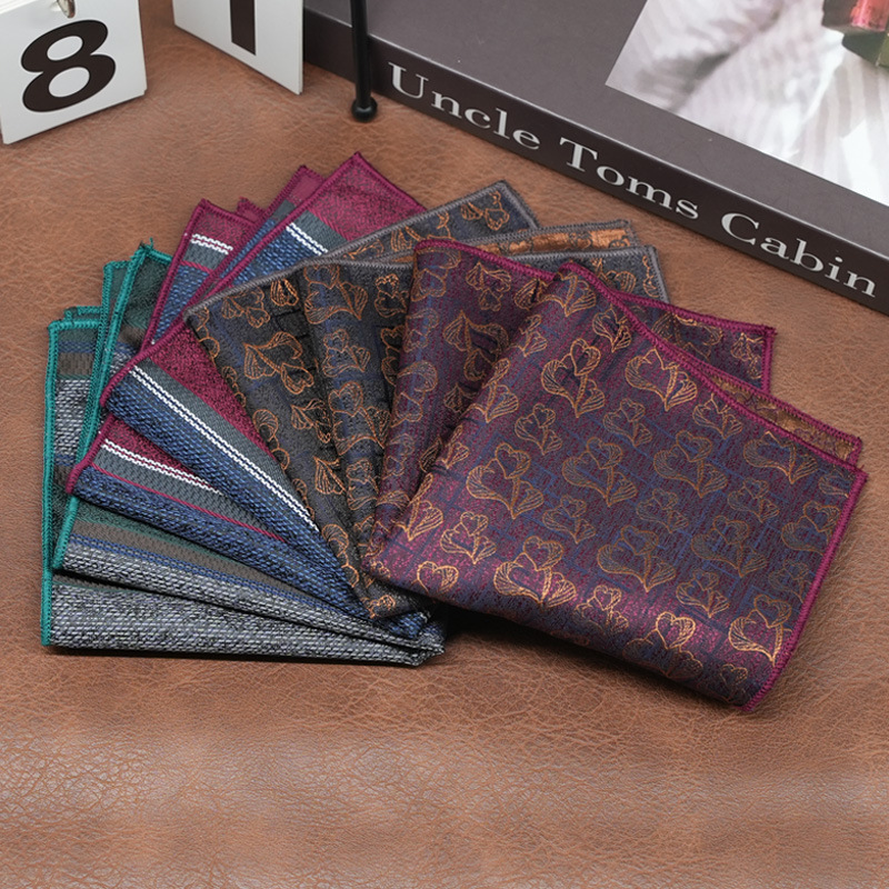 Nieuwe Mode Polyester Jacquard Sneeuwster Gedrukt Pochet Heren Bruin Gestreepte Zakdoek Bruiloft Pak Accessoires