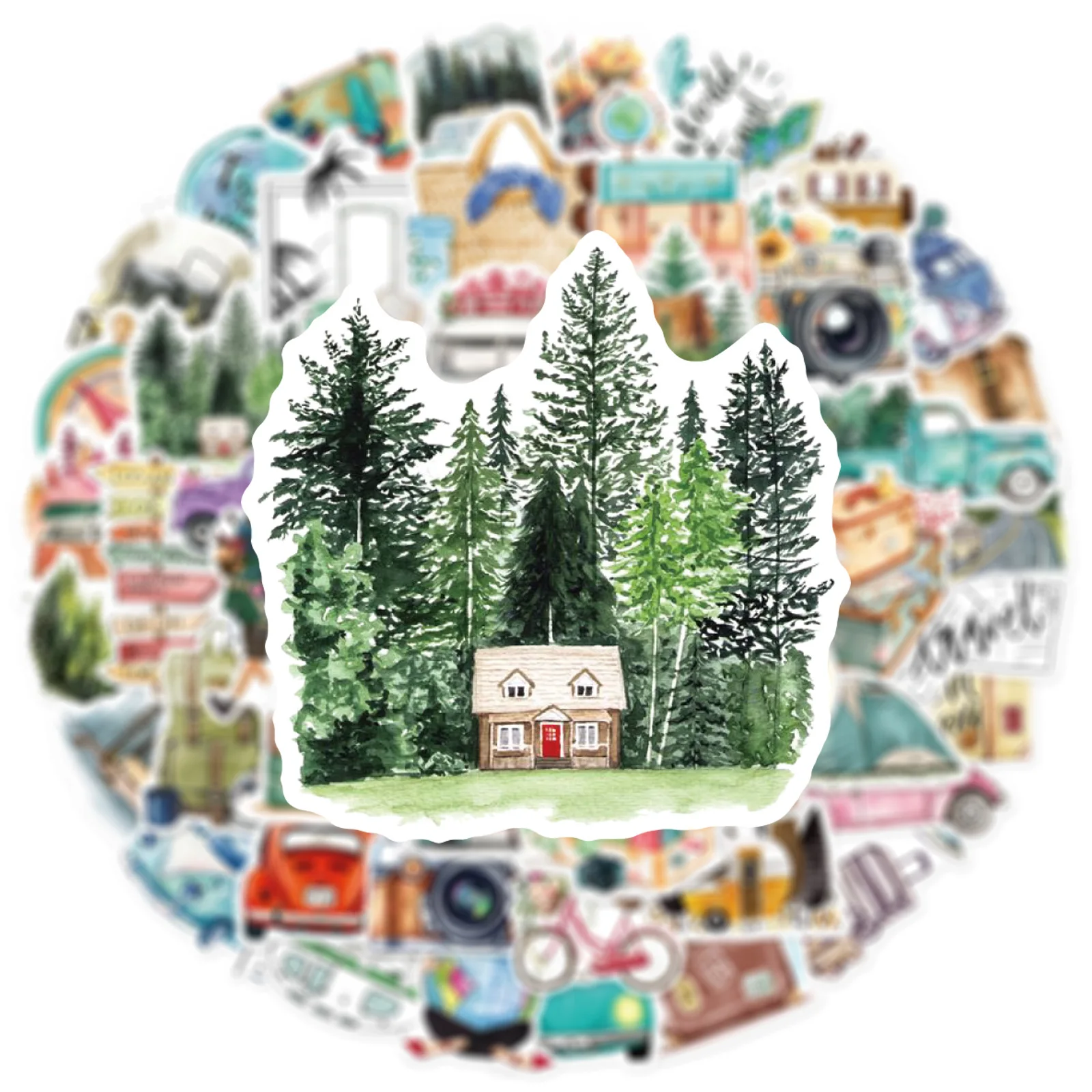 屋外旅行ステッカー,風景,落書き,携帯電話のヘルメット,防水PVC, DIY,防水,DIY,ハンドブックプレイ,新しいトレンド,50個