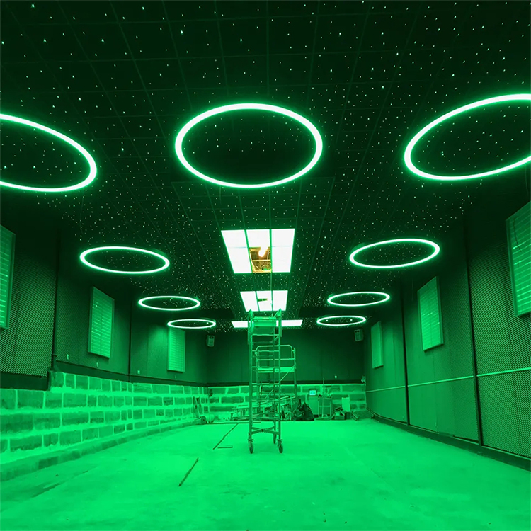 โคมไฟระย้า RGBW อลูมิเนียมโปรไฟล์แหวนการค้านำโมเด็มสีดำที่ห้อยไฟตรงปรับแต่งได้ทันสมัยขนาดได้
