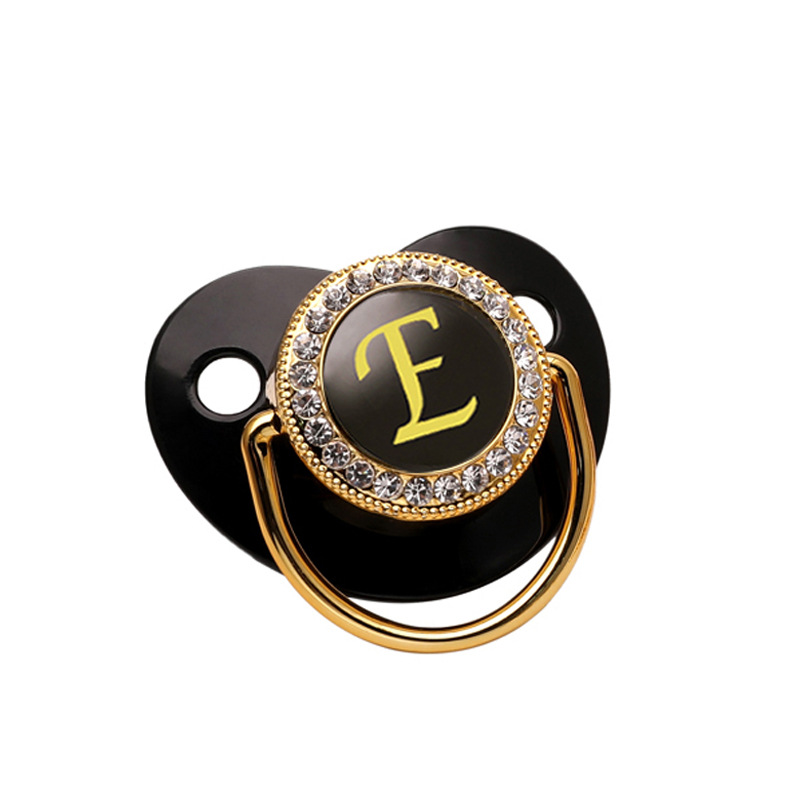 Baby Pacifier ชื่อ 26 จดหมายเริ่มต้นสีดํา Bling Pacifier BPA ฟรีซิลิโคนทารกแรกเกิดจุกนมทารกแรกเกิด Dummy Soother Chupete