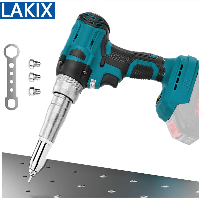 Pistola rebitadora elétrica sem fio, sem escova, 20000n, porca de rebitagem, chave de fenda 2.4-4.8mm com luz led para bateria makita de 18v