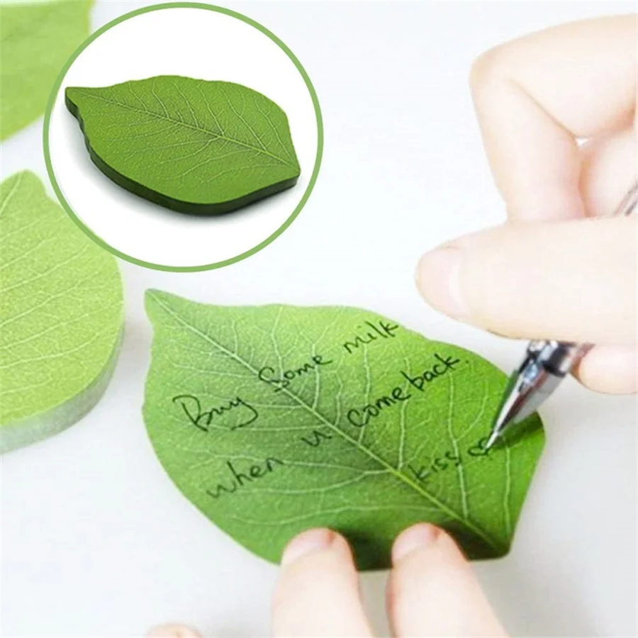 50 fogli/blocco Blocco note adesivo creativo a forma di foglia verde, adesivo decorativo per frigorifero da parete fotografico, blocco note novità per H
