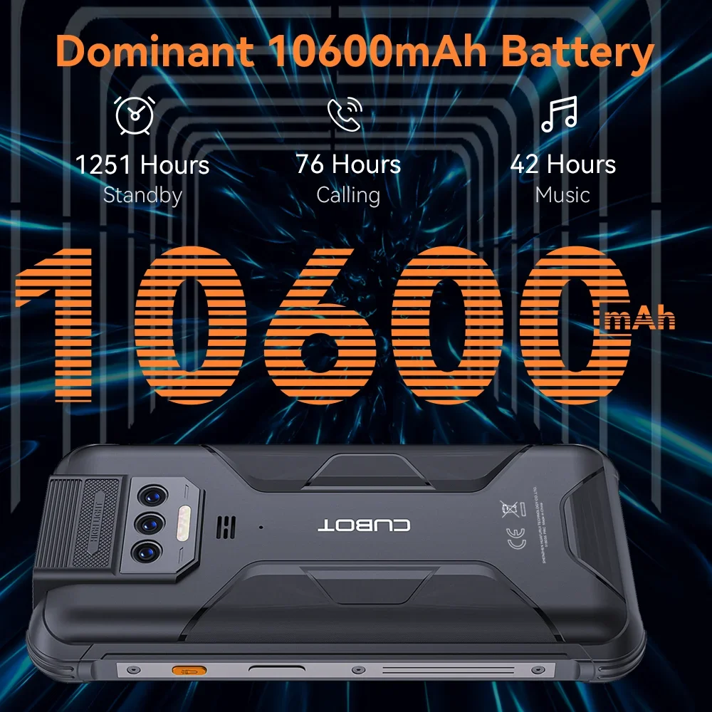 Cubot KingKong 8 Smartphone (6+6GB) RAM+256GB ROM 10600mAh Battery Dual LED Torch 48MP Rear Camera NFC Fingerprint Mobile Phone