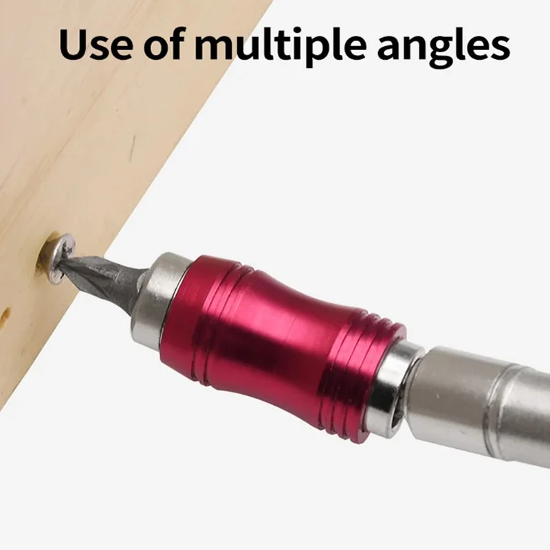 1PC Red 1/4" Pivoting Magnetic Screw Drill Bit Tip Holder Screwdriver Woodworking Tool Quick Change Locking Guide Bit Extension