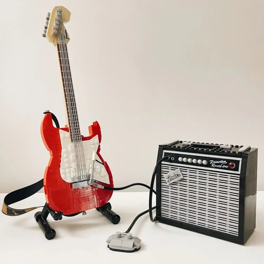1074PCS Kreative Schwarz Oder Rot 1970er Jahre Fender Stratocaster Gitarre Bausteine 21329 Montieren Ziegel Spielzeug Geschenk Für kinder Erwachsene