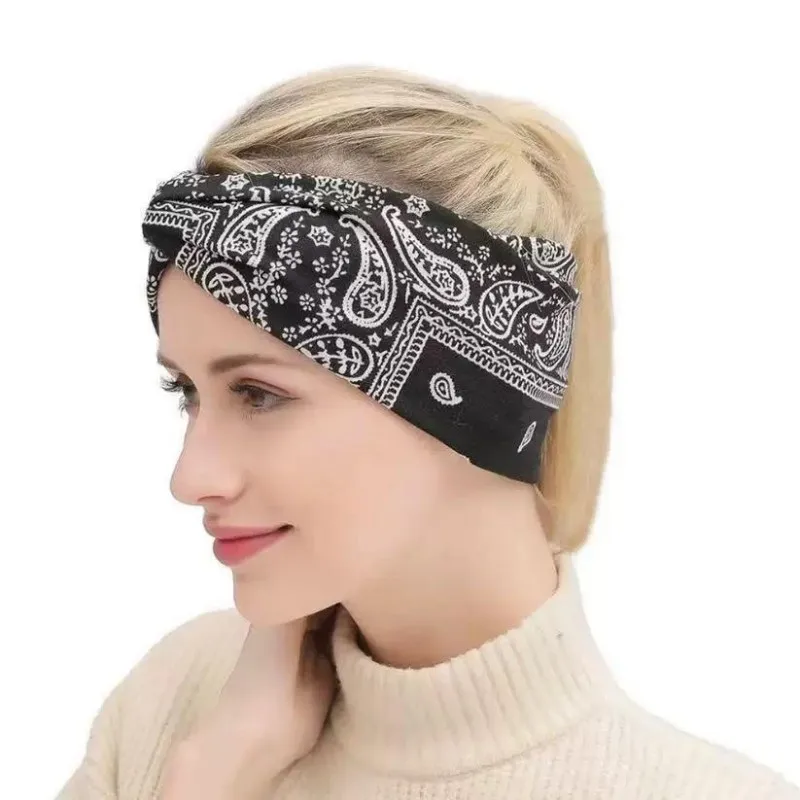 Breites Stirnband mit Bohemian-Print – wasserabsorbierend, Kreuzgurte, geeignet für Yoga, Laufen und den täglichen Gebrauch