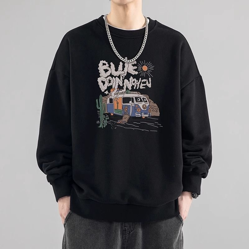 Harajuku Hoodie Y2k kasual pria, Atasan Tipe longgar populer anak muda musim gugur dan musim dingin, motif tren malas Y2k, Hoodie leher bulat baru, 2023