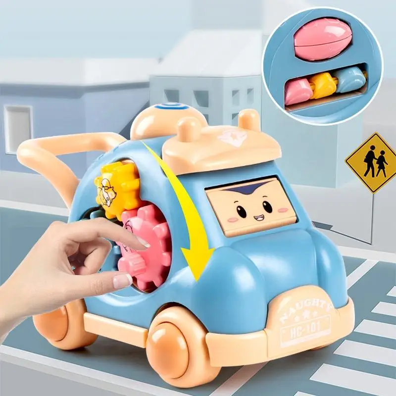 1個クリエイティブな発光音楽ストーリー子供用自動車玩具機械漫画多面体トロリー同軸赤ちゃんのクロールと歩行おもちゃ