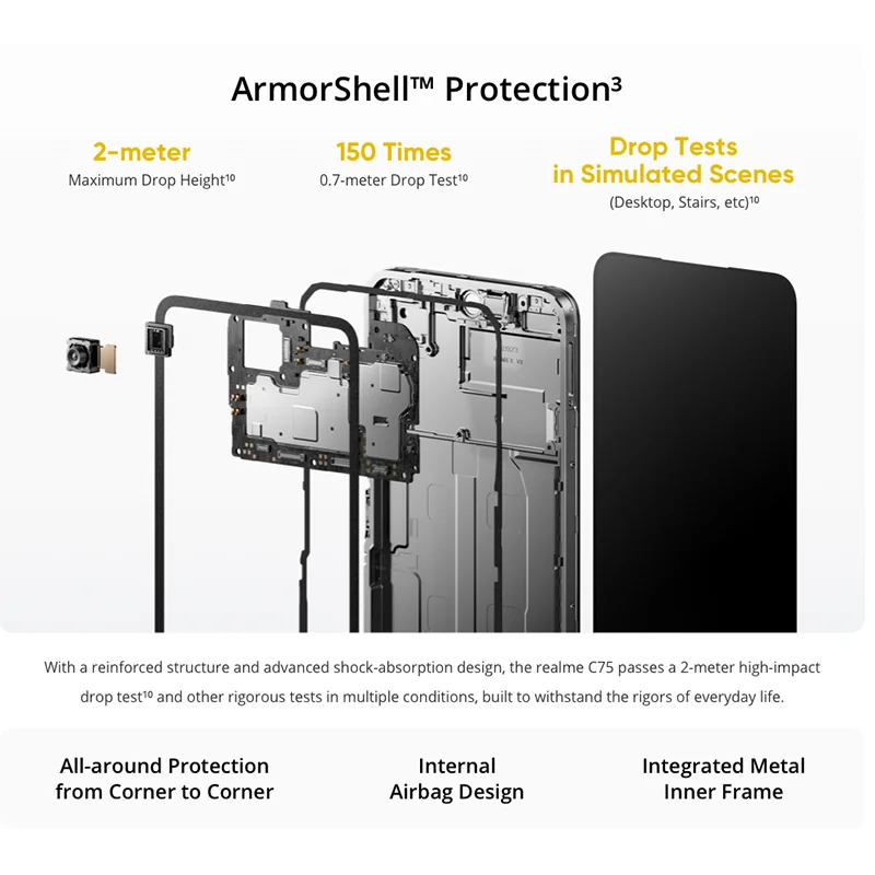 [Мировая премьера] Смартфон realme C75 с чипсетом Helio G92 Max, батареей емкостью 5828 мАч, зарядкой 45 Вт, дисплеем 6,72 ", частотой 90 Гц, камерой 50 Мп, NFC IP69.