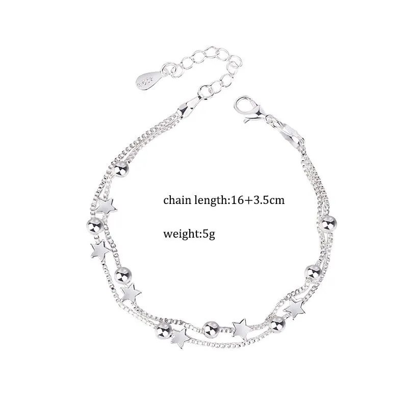 SAIYE, pulseras de plata de ley con cuentas de estrellas de doble capa para mujer, elegante pulsera con dije de cadena, regalo de fiesta de cumpleaños